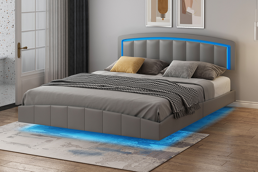 Estrutura de cama flutuante estofada com LED 4468-1