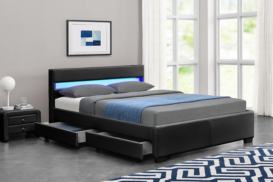 1894-1DS Alto-falante Bluetooth estofado com estrutura de cama para armazenamento audiovisual