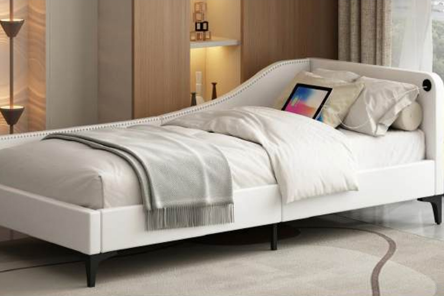 Estrutura de cama de couro estofada em forma de L USB 4546-3U