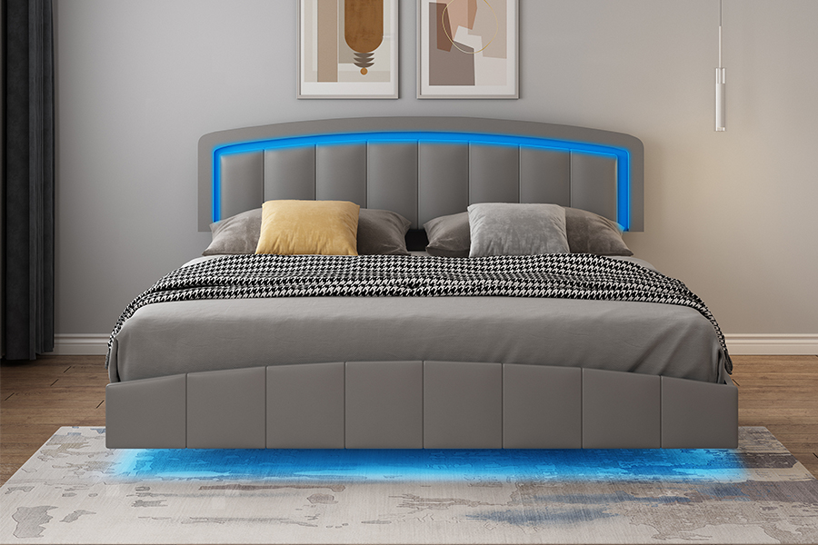 Estrutura de cama flutuante estofada com LED 4468-1