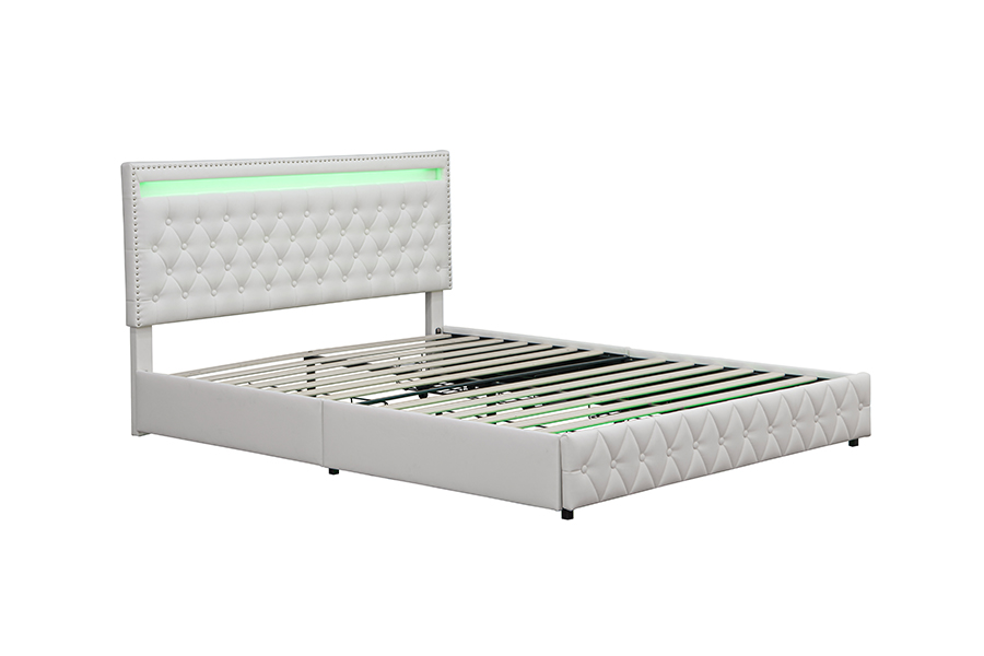 Estrutura de cama com iluminação ambiente inteligente para armazenamento de gavetas 4471-1-3D