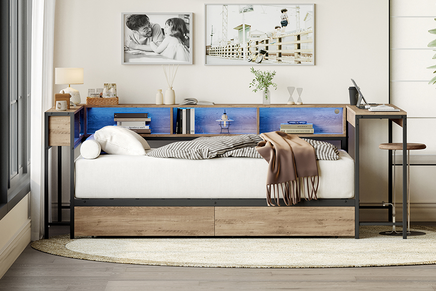 Estrutura de cama de metal de estudo 4599-1-3DU com mesa em forma de L