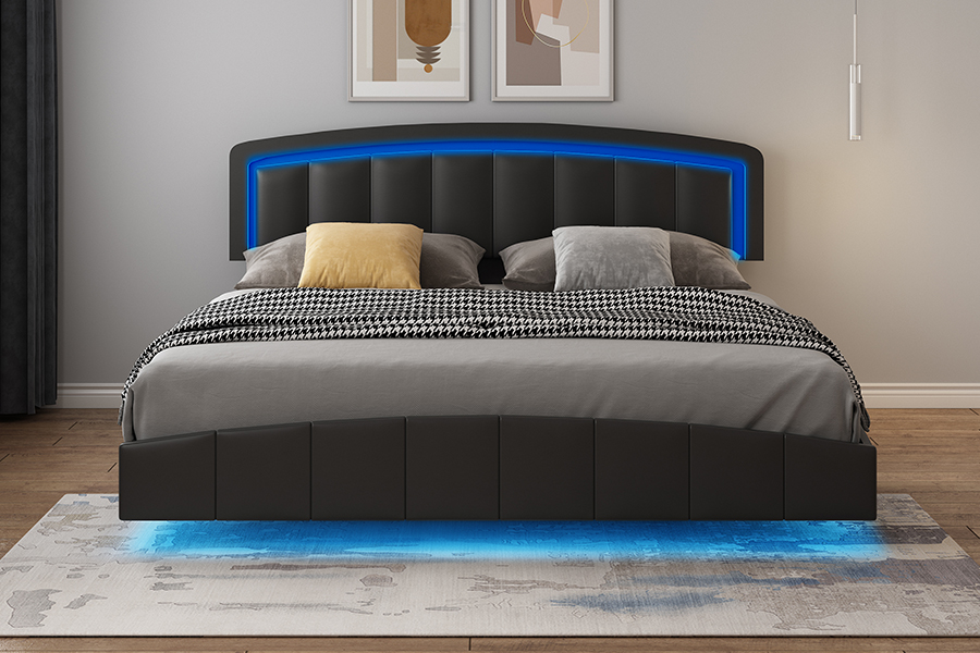 Estrutura de cama flutuante estofada com LED 4468-1