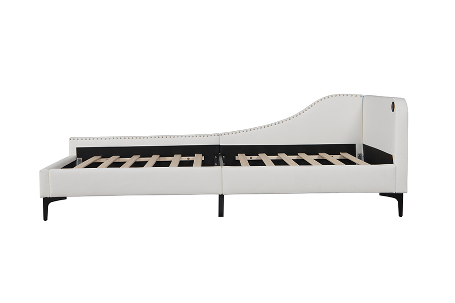 Estrutura de cama de couro estofada em forma de L USB 4546-3U