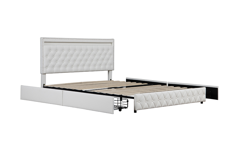 Estrutura de cama com iluminação ambiente inteligente para armazenamento de gavetas 4471-1-3D