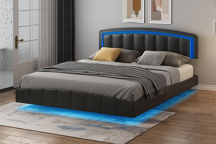 Estrutura de cama flutuante estofada com LED 4468-1