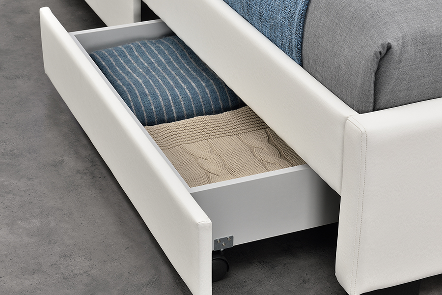 1894-1DS Alto-falante Bluetooth estofado com estrutura de cama para armazenamento audiovisual