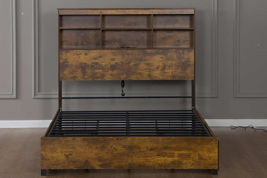 Estrutura de cama de madeira estilo retro-industrial 4831D