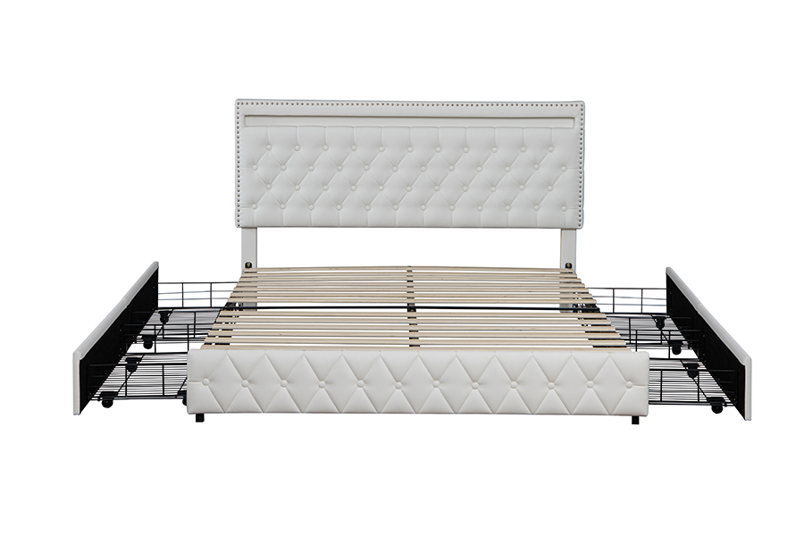 Estrutura de cama com iluminação ambiente inteligente para armazenamento de gavetas 4471-1-3D