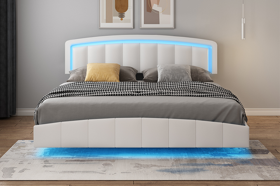 Estrutura de cama flutuante estofada com LED 4468-1