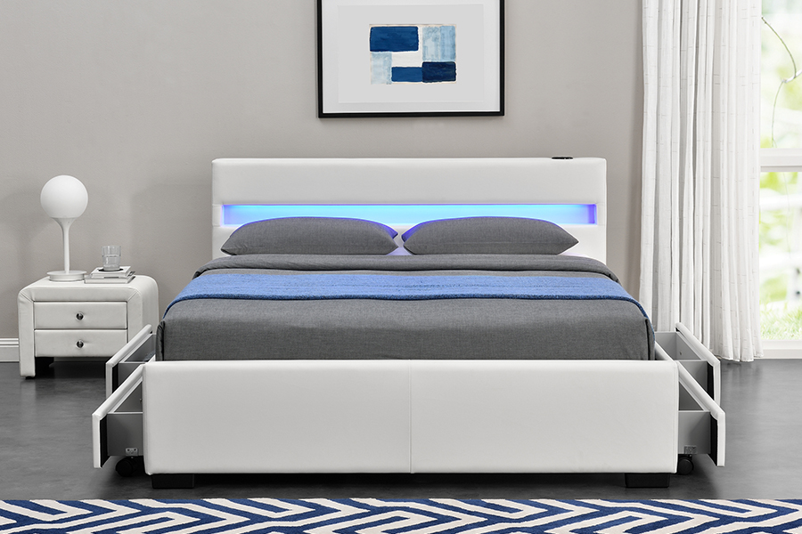 1894-1DS Alto-falante Bluetooth estofado com estrutura de cama para armazenamento audiovisual