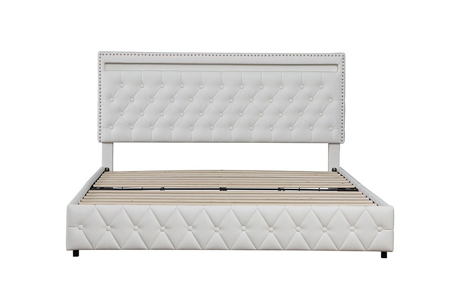 Estrutura de cama com iluminação ambiente inteligente para armazenamento de gavetas 4471-1-3D