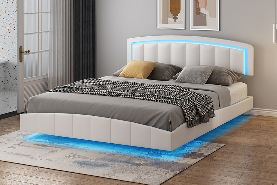 Estrutura de cama flutuante estofada com LED 4468-1