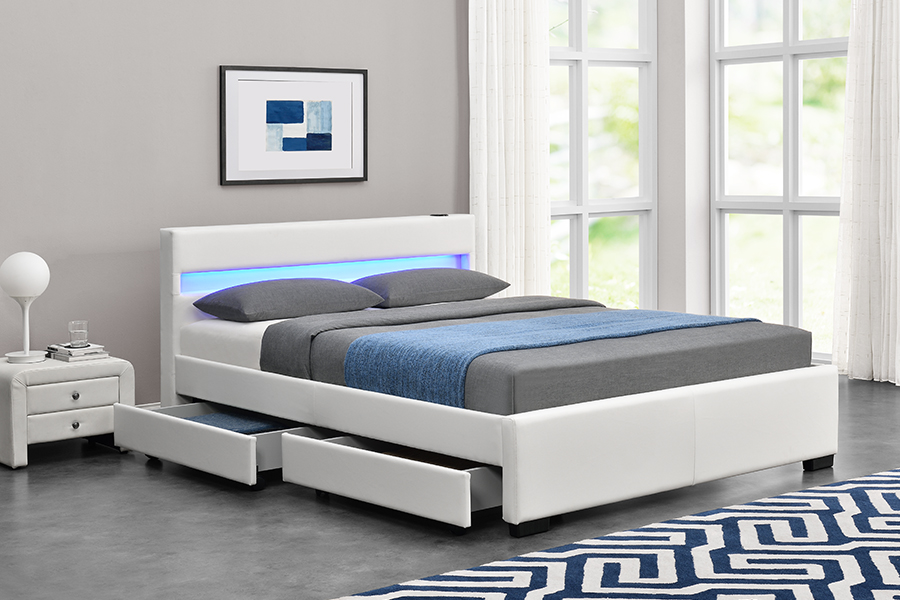 1894-1DS Alto-falante Bluetooth estofado com estrutura de cama para armazenamento audiovisual