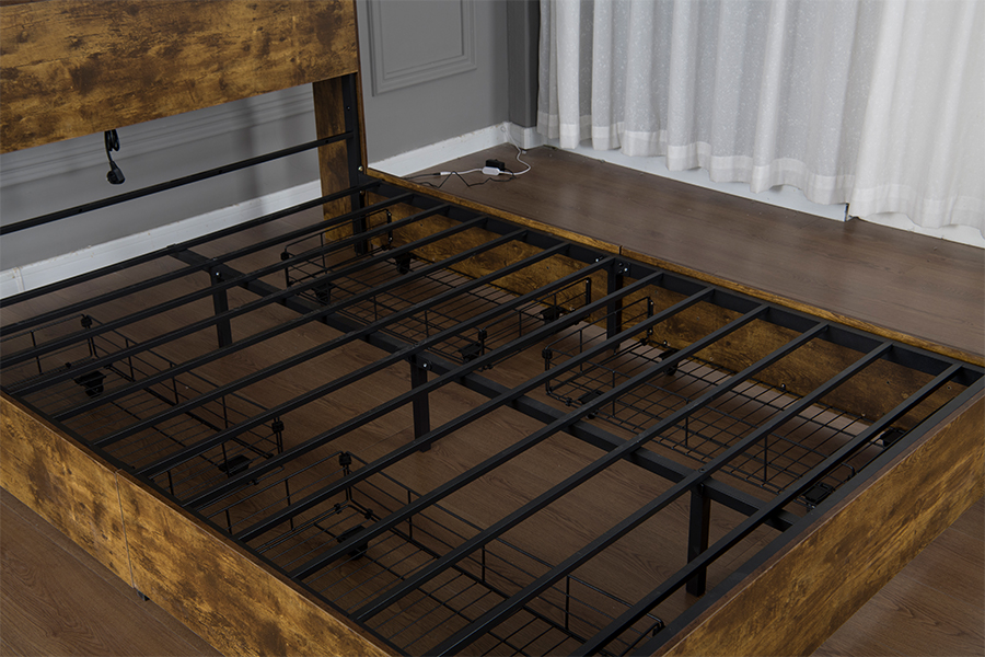 Estrutura de cama de madeira estilo retro-industrial 4831D