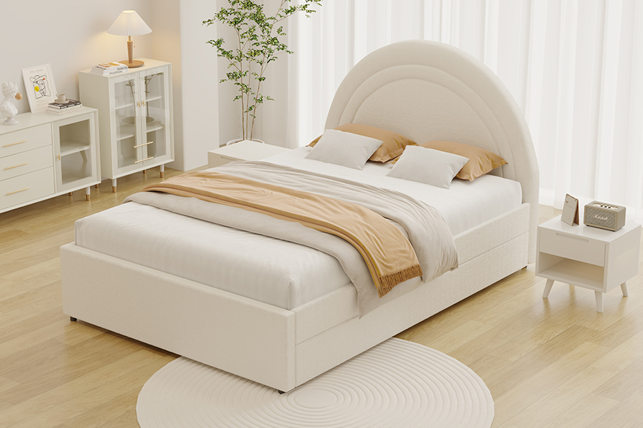 Estrutura de cama curva estofada em beliche 4542 com rodízio