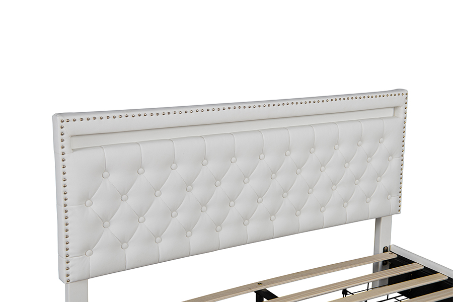 Estrutura de cama com iluminação ambiente inteligente para armazenamento de gavetas 4471-1-3D