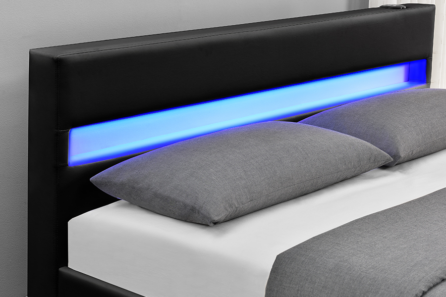 1894-1DS Alto-falante Bluetooth estofado com estrutura de cama para armazenamento audiovisual