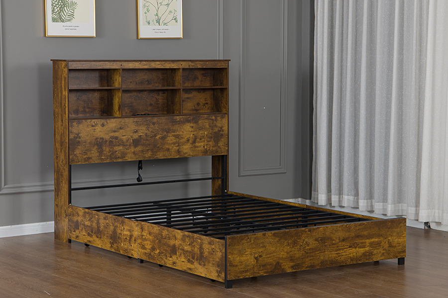 Estrutura de cama de madeira estilo retro-industrial 4831D