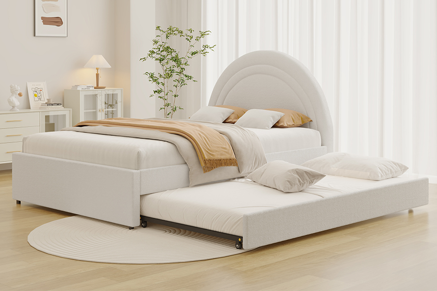 Estrutura de cama curva estofada em beliche 4542 com rodízio