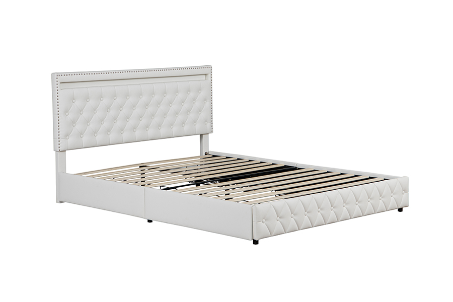 Estrutura de cama com iluminação ambiente inteligente para armazenamento de gavetas 4471-1-3D