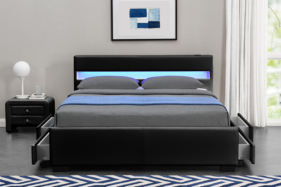 1894-1DS Alto-falante Bluetooth estofado com estrutura de cama para armazenamento audiovisual