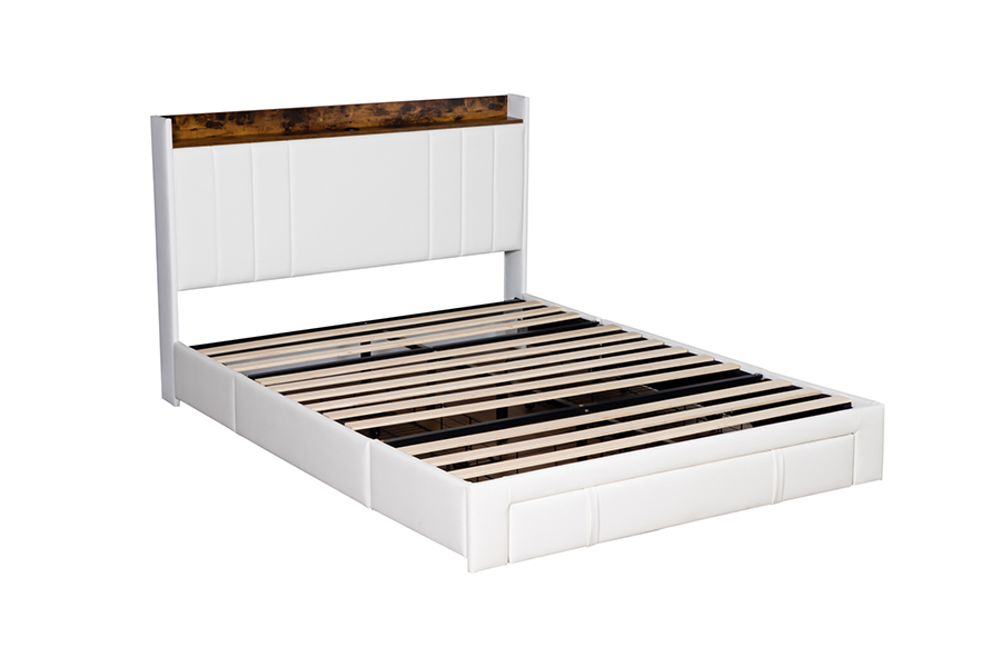 A002-1-3DU USB estofada estrutura de cama com cabeceira integrada