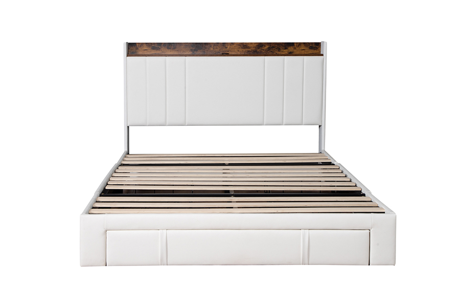 A002-1-3DU USB estofada estrutura de cama com cabeceira integrada