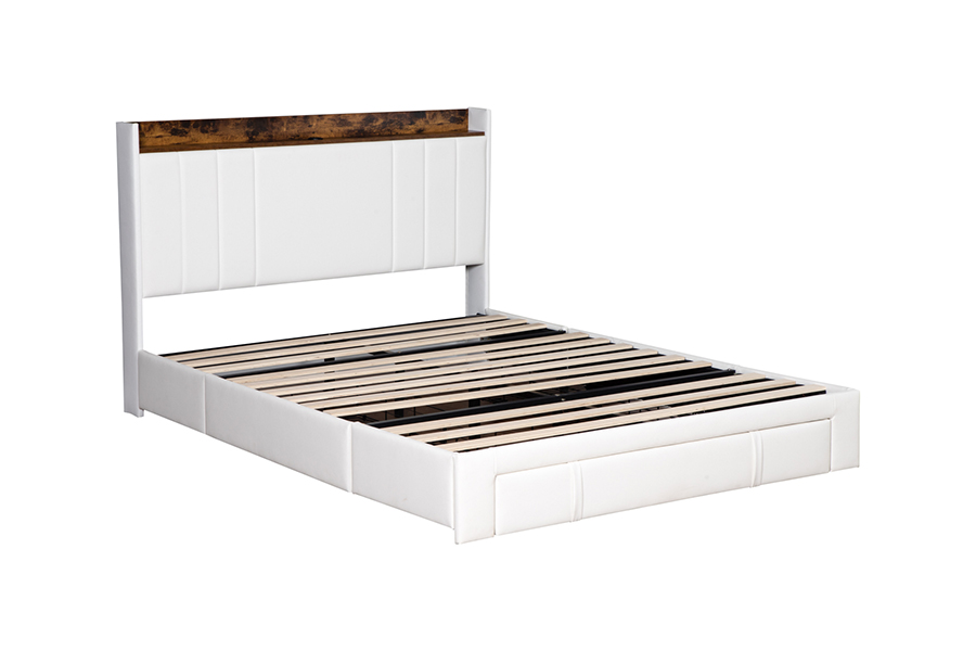 A002-1-3DU USB estofada estrutura de cama com cabeceira integrada