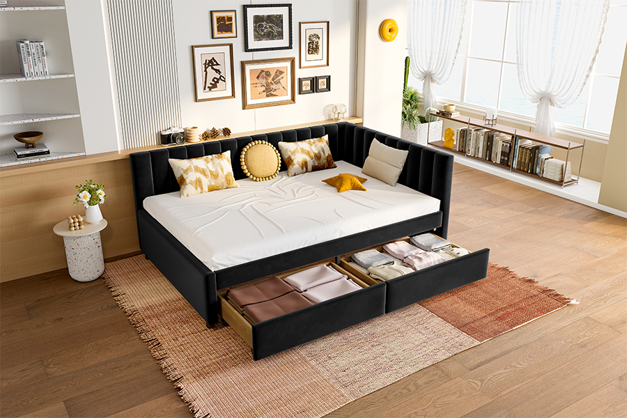Sofá-cama de veludo com armazenamento 4856D para espaços pequenos