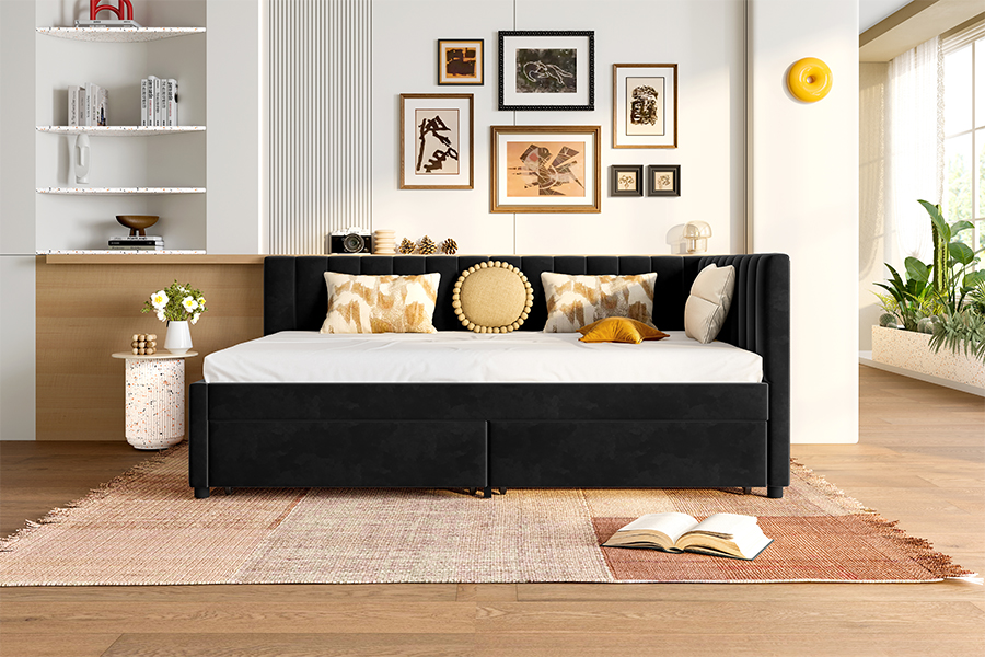 Sofá-cama de veludo com armazenamento 4856D para espaços pequenos