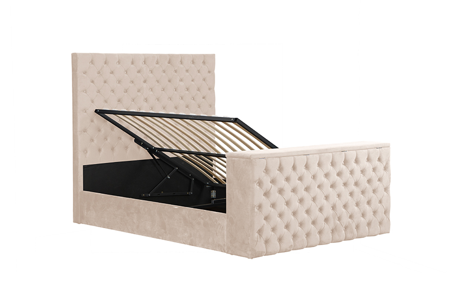 Cama motorizada com suporte de TV elevável 4652BG para quartos pequenos