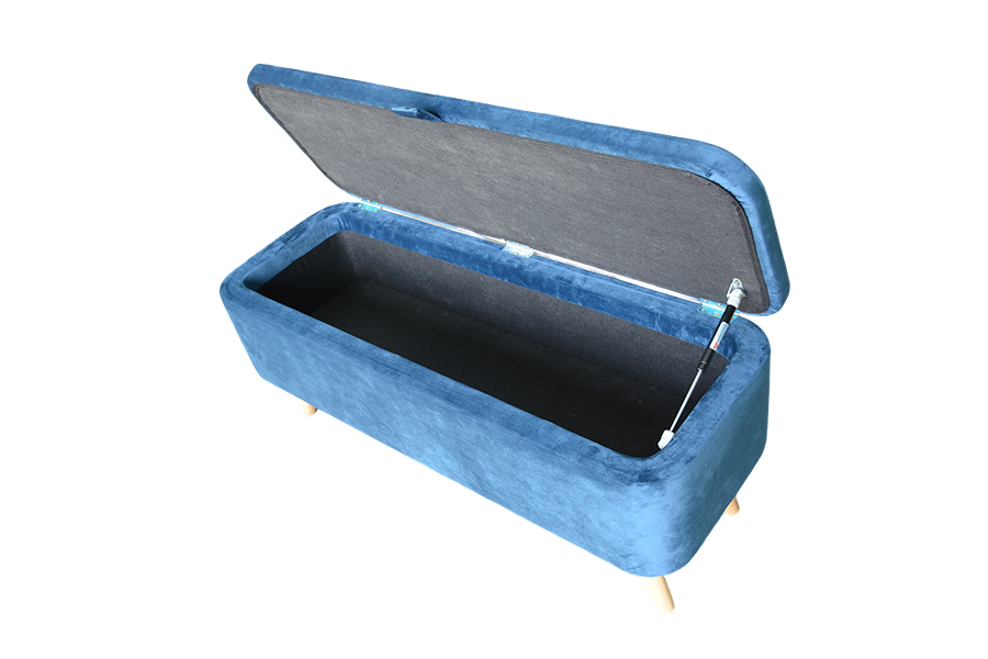 Caixa otomana estofada de veludo azul WSS956