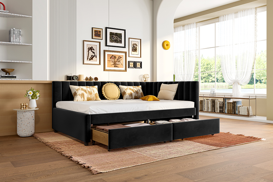 Sofá-cama de veludo com armazenamento 4856D para espaços pequenos