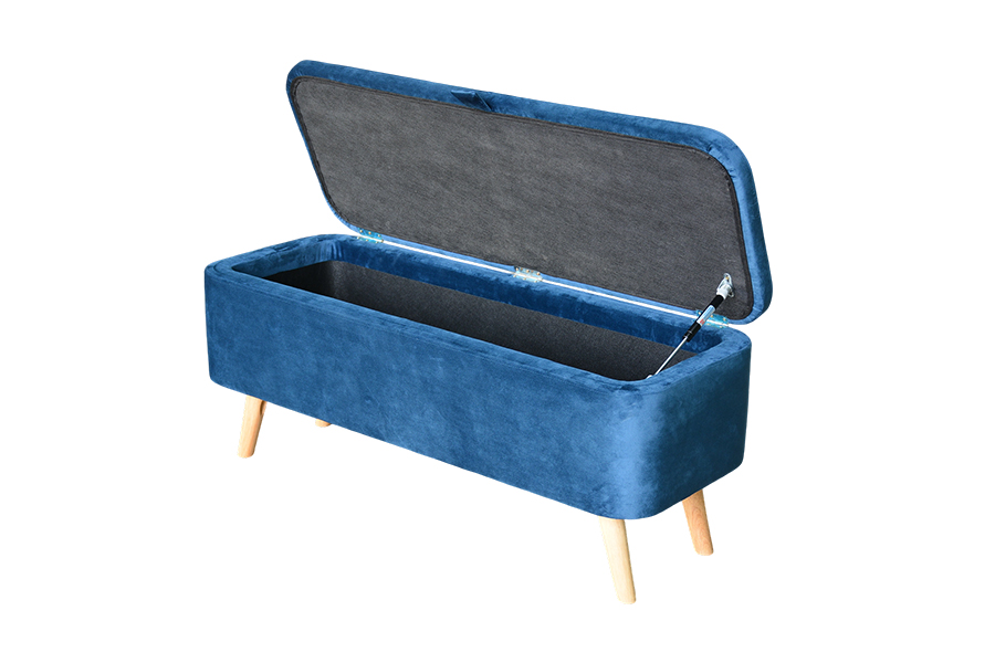 Caixa otomana estofada de veludo azul WSS956