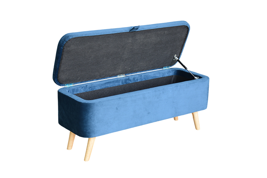 Caixa otomana estofada de veludo azul WSS956