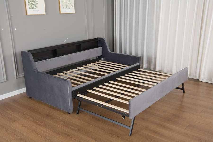 4857-1U Sofá-cama coberto com tecido de veludo macio com rodízio
