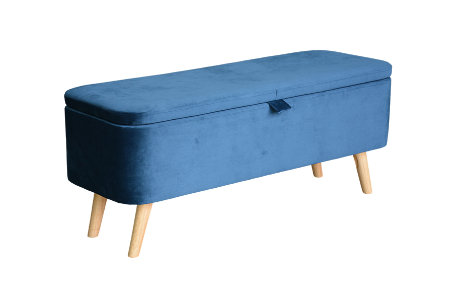 Caixa otomana estofada de veludo azul WSS956