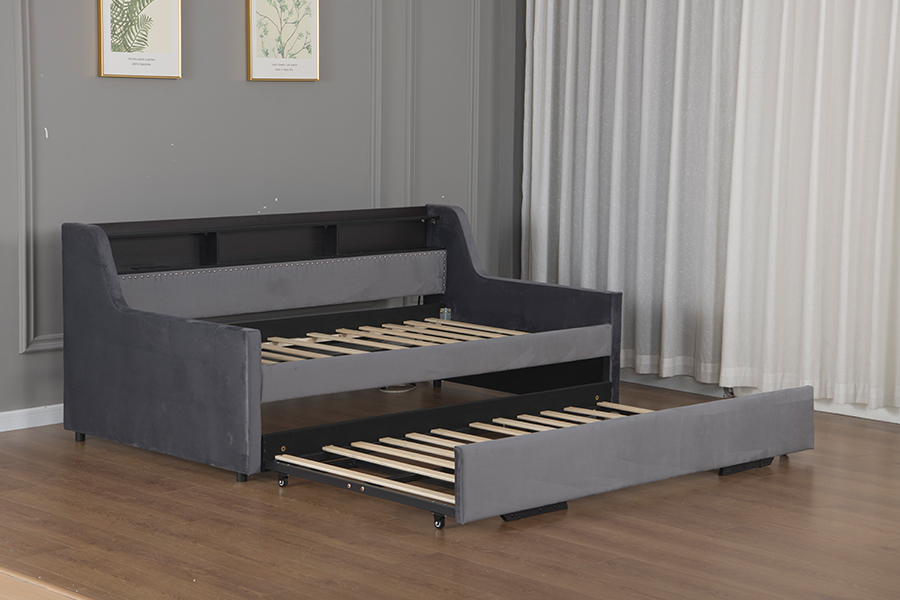 4857-1U Sofá-cama coberto com tecido de veludo macio com rodízio