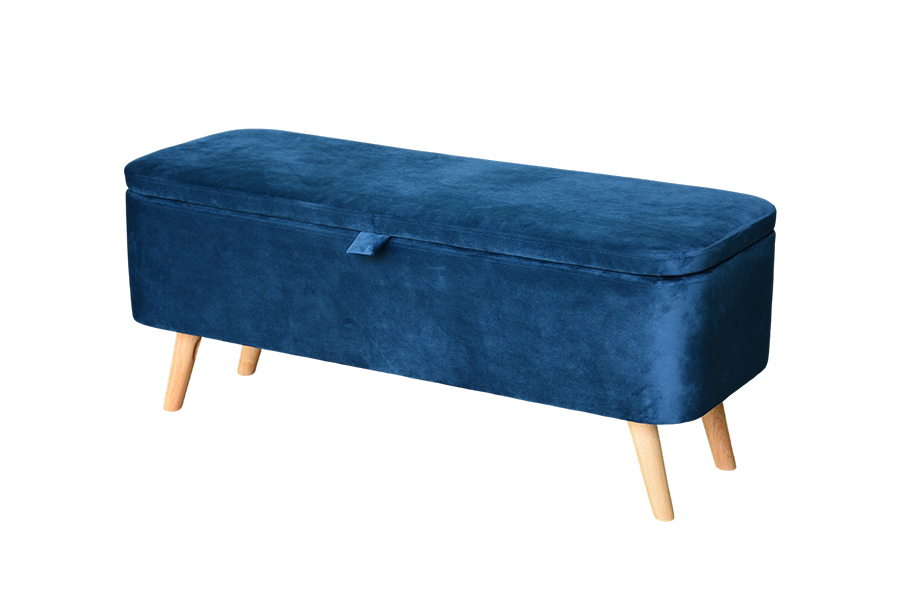Caixa otomana estofada de veludo azul WSS956