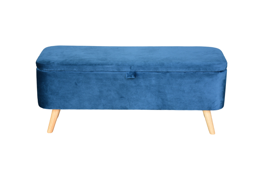Caixa otomana estofada de veludo azul WSS956