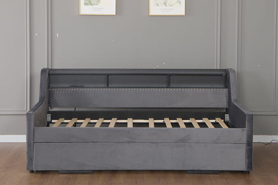 4857-1U Sofá-cama coberto com tecido de veludo macio com rodízio