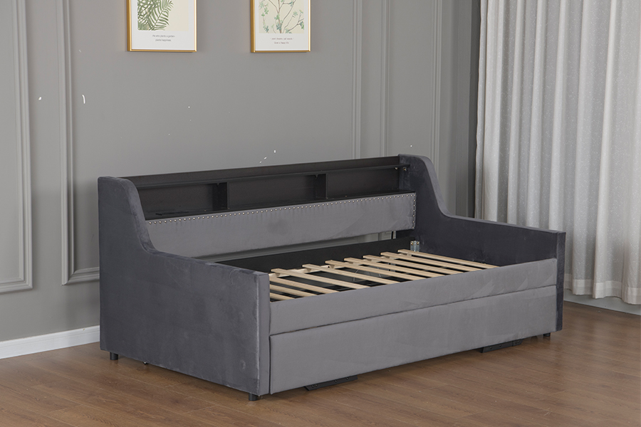 4857-1U Sofá-cama coberto com tecido de veludo macio com rodízio