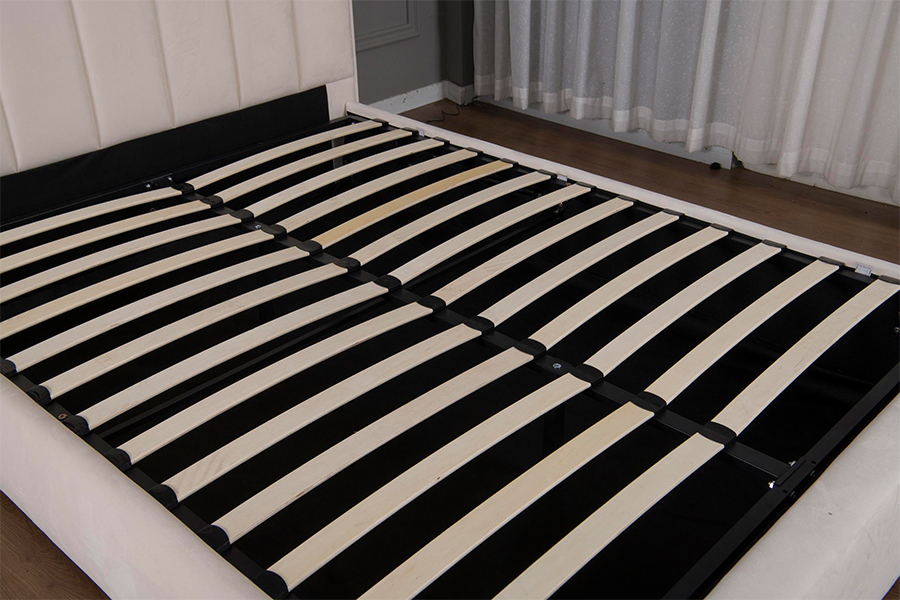 quadro estofado da cama do diodo emissor de luz bege macio moderno de veludo do armazenamento hidráulico 5033-1G