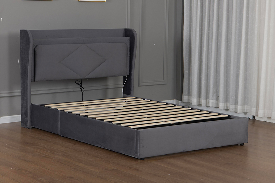 5005-1-3GU Estrutura da cama de armazenamento hidráulico estofada ajustável e ecológica