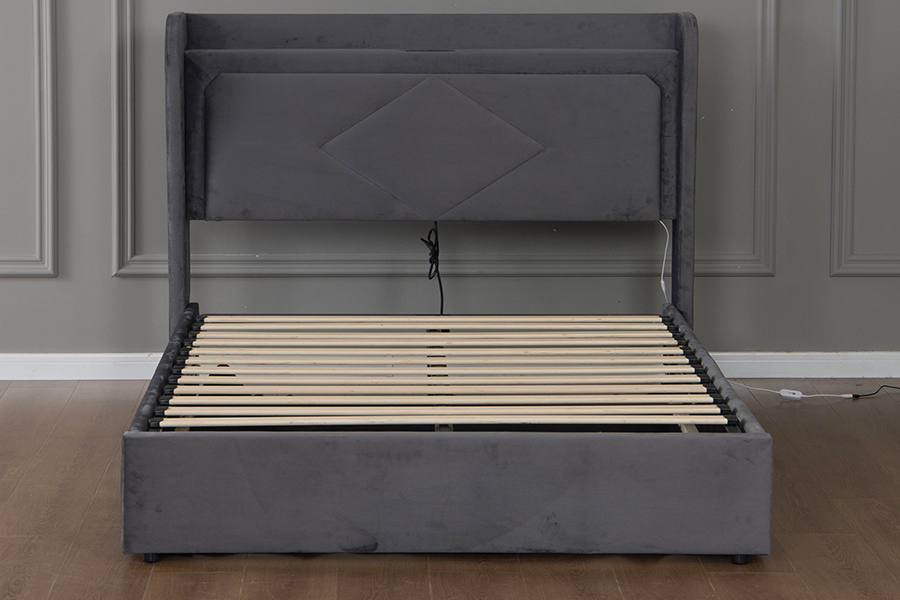 5005-1-3GU Estrutura da cama de armazenamento hidráulico estofada ajustável e ecológica