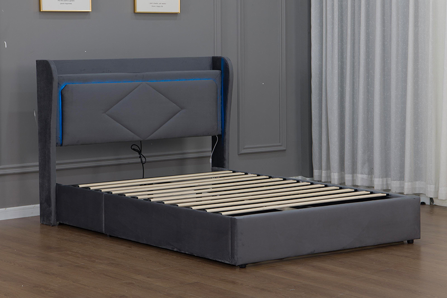 5005-1-3GU Estrutura da cama de armazenamento hidráulico estofada ajustável e ecológica