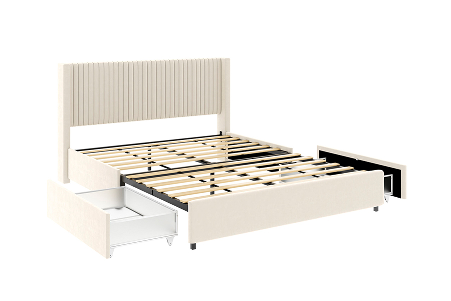 Quadro estofado ajustável bege moderno da cama do armazenamento da cama macia N18