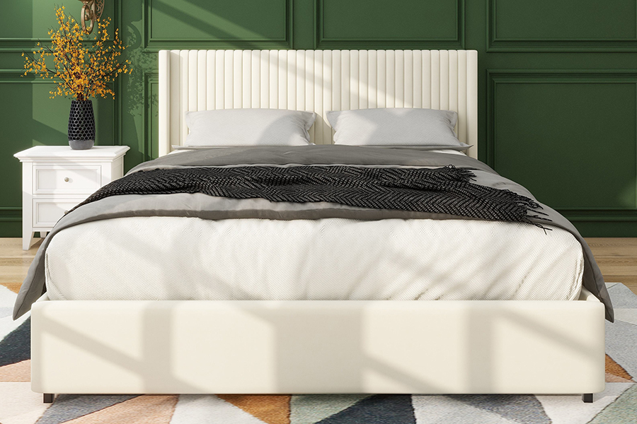 Quadro estofado ajustável bege moderno da cama do armazenamento da cama macia N18