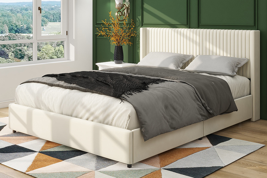 Quadro estofado ajustável bege moderno da cama do armazenamento da cama macia N18
